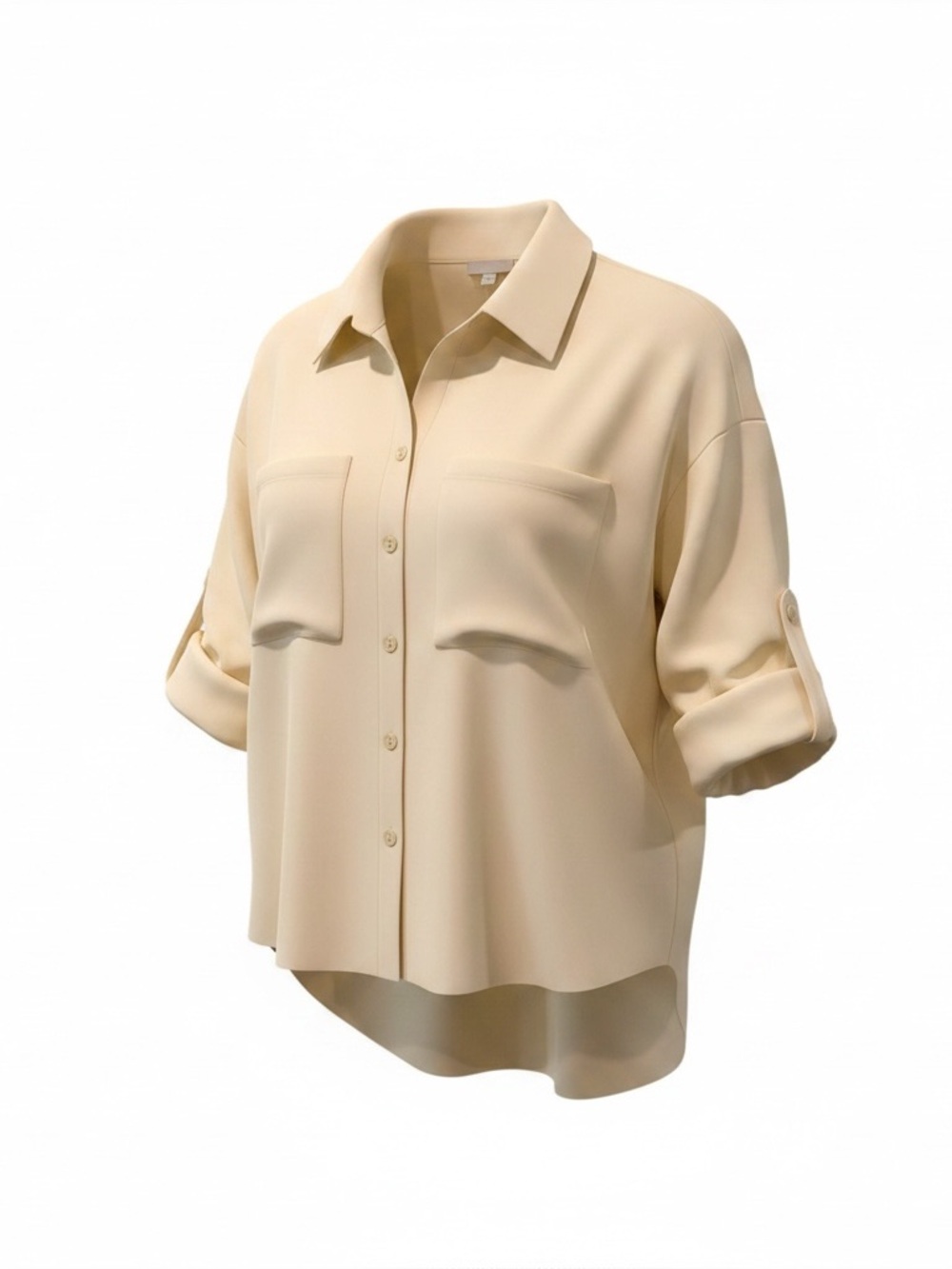 A New Day Cream Button Up Shirt XXL Roll Tab Sleeve Lightweight NWT
